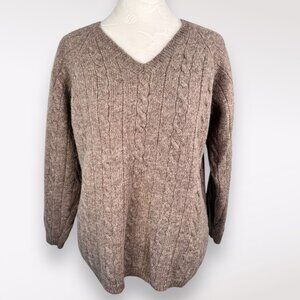 VTG Express Bleus Wool Sweater Cable Knit V-Neck 3/4 Sleeve Size L